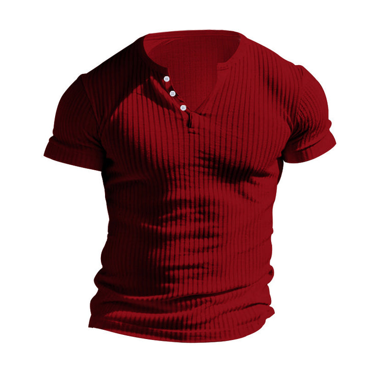 Men's Short Sleeve Henley T-Shirt with Textured Design Amarae