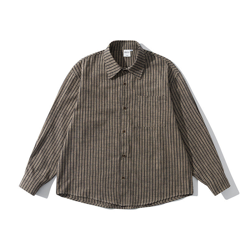 Men's Oversize Long Sleeve Shirt made of Flannel with Fine Stripes and Chest Pocket Amarae