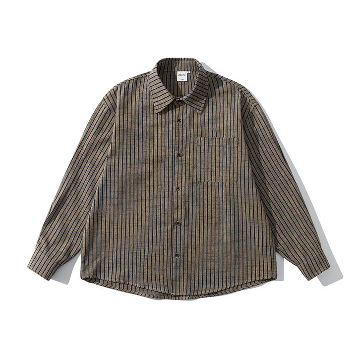 Men's Oversize Long Sleeve Shirt made of Flannel with Fine Stripes and Chest Pocket Amarae