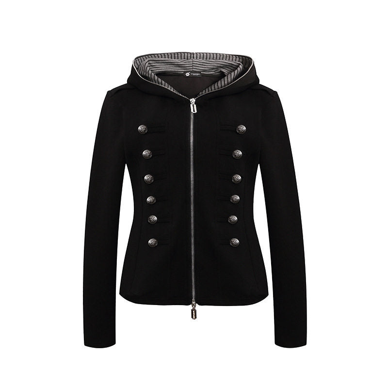 Women's fitted hooded sweat jacket with decorative double row and metal buttons Amarae