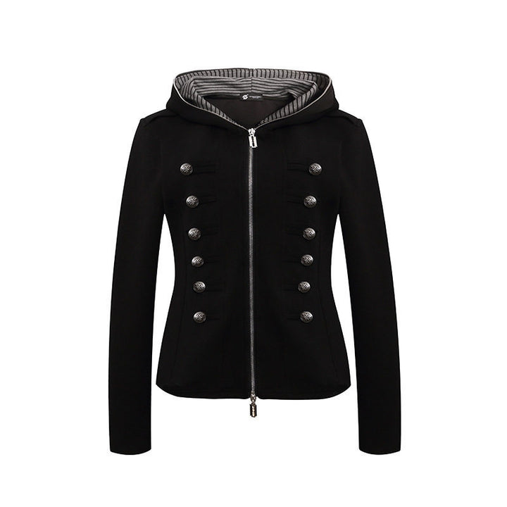 Women's fitted hooded sweat jacket with decorative double row and metal buttons Amarae