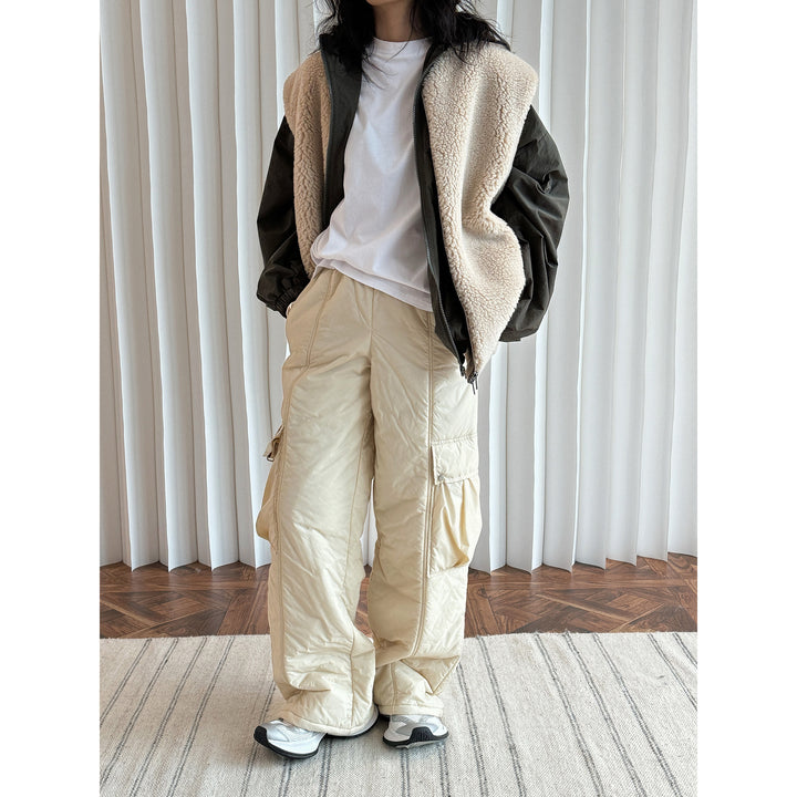 Women Padded Cargo Palazzo Pants with Elastic Waistband Amarae