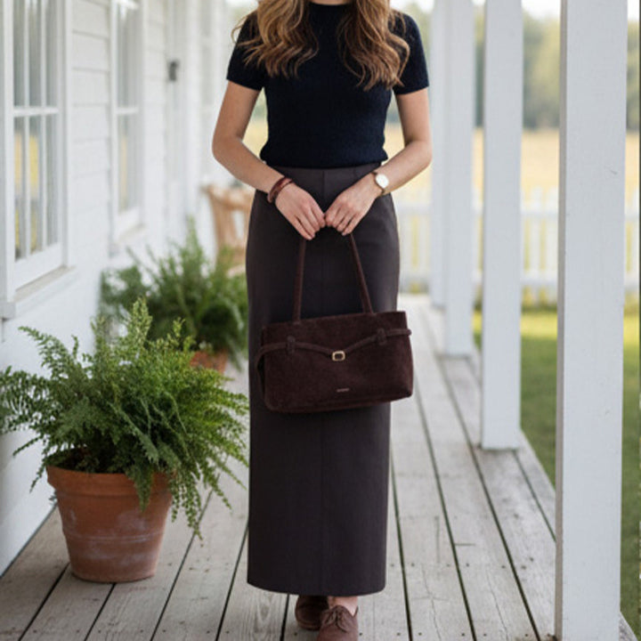 Women Two-Piece Tailoring Set with Cropped Blazer and High-Waisted Pencil Midi Skirt Amarae