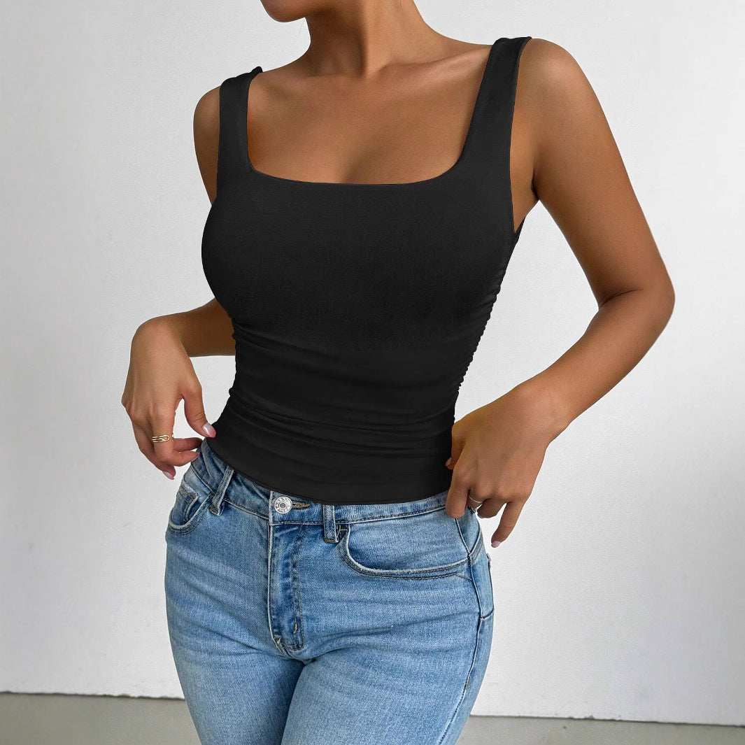 Haut ajusté pour femmes avec encolure carrée et détails volants Chic & Stil