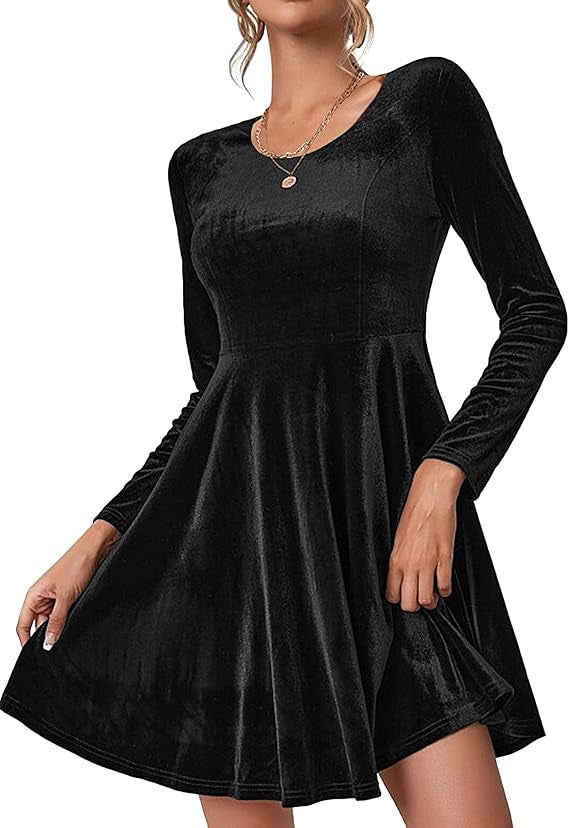 Elegant A-line velvet dress for women with long sleeves Lune London