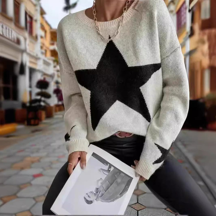 Ladies Knit Sweater with Star Pattern Lune London
