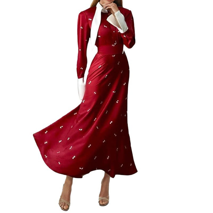 Maxi dress for ladies with elegant layered jacket and delicate embellishments Lune London