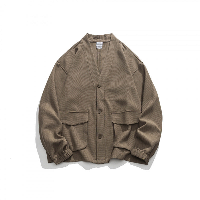 Unisex Oversize cardigan with large flap pockets and waffle texture Amarae