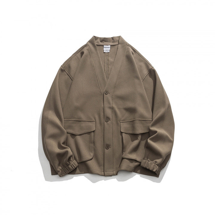 Unisex Oversize cardigan with large flap pockets and waffle texture Amarae