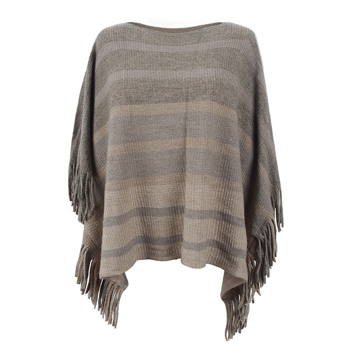 Ladies elegant poncho with textured design and fringe details Lune London