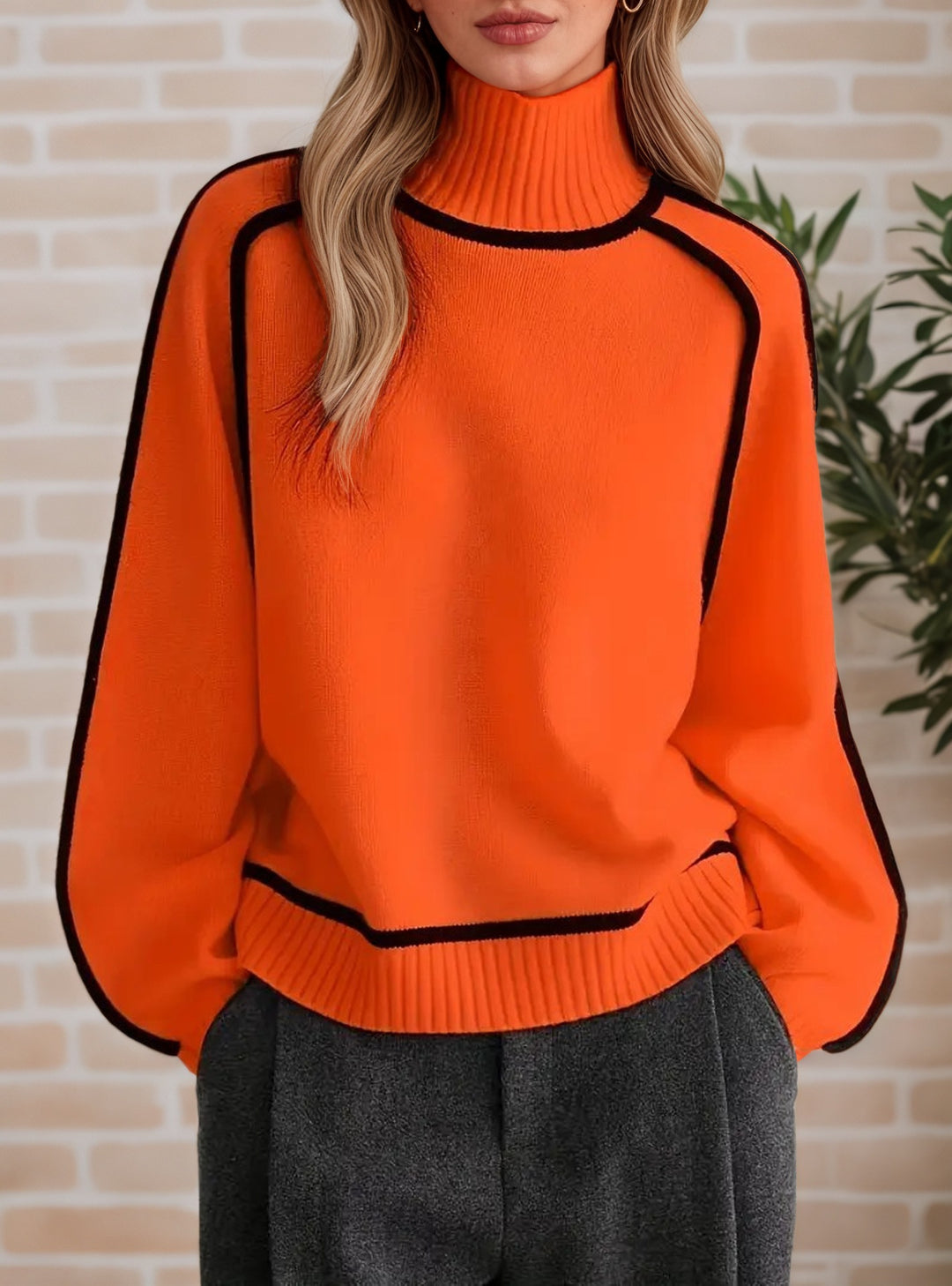 Women's sweater with high collar and modern structured details Lune London
