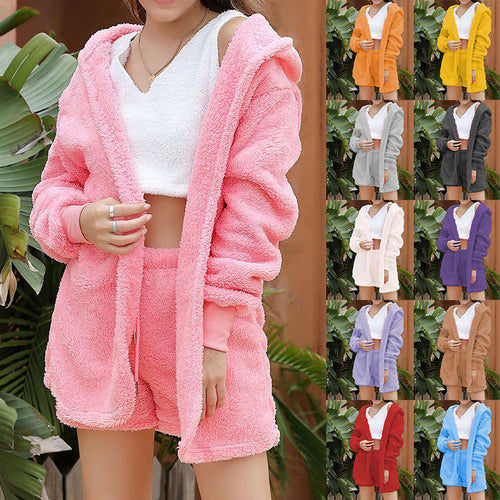 Women's lounge sports set in soft teddy with hood and pockets Amarae