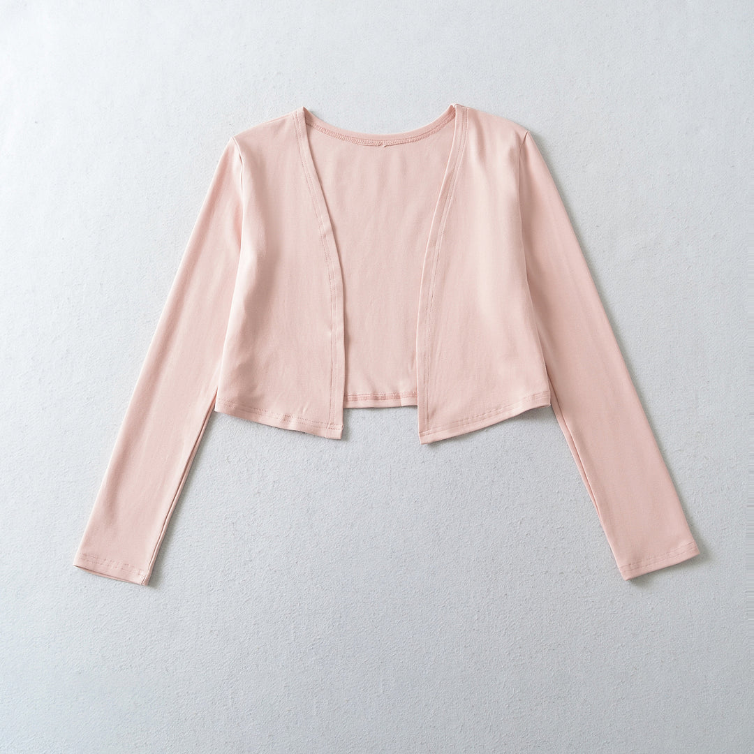 Ladies Two-Piece Fine Knit Top Set with Mesh Insert and Open Cardigan Amarae