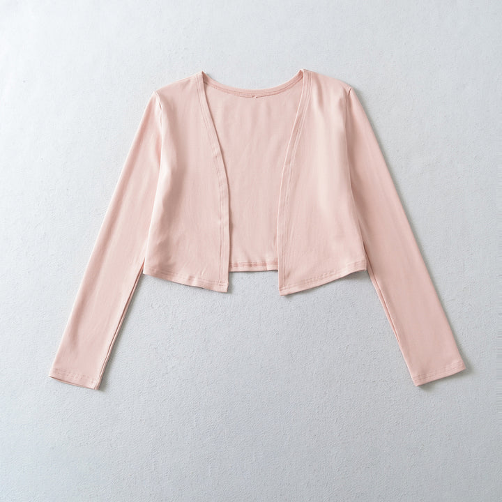 Ladies Two-Piece Fine Knit Top Set with Mesh Insert and Open Cardigan Amarae