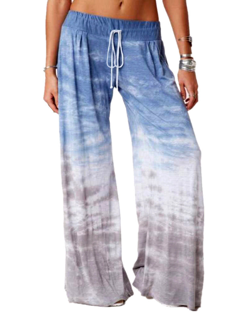 Ladies wide batik pants with drawstring, pleats, and side pockets Amarae