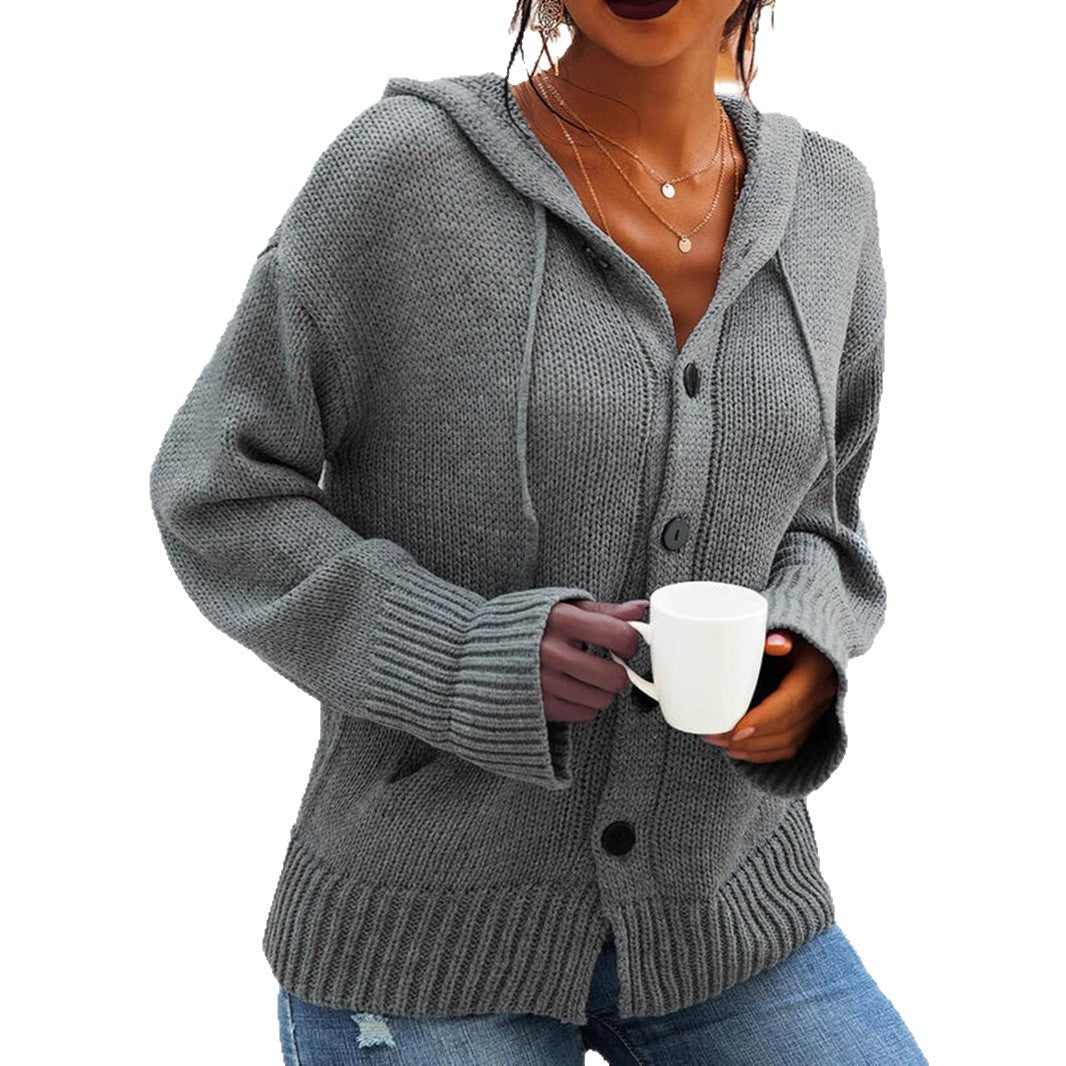 Cardigan en tricot épais pour femmes avec capuche et détails de boutons Chic & Stil