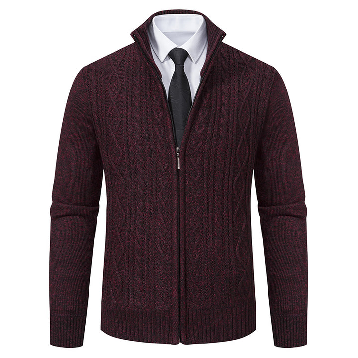 Knit jacket for men with high collar and textured pattern Lune London