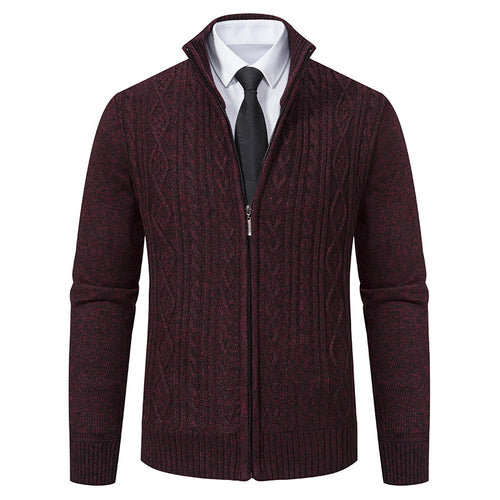 Knit jacket for men with high collar and textured pattern Amarae