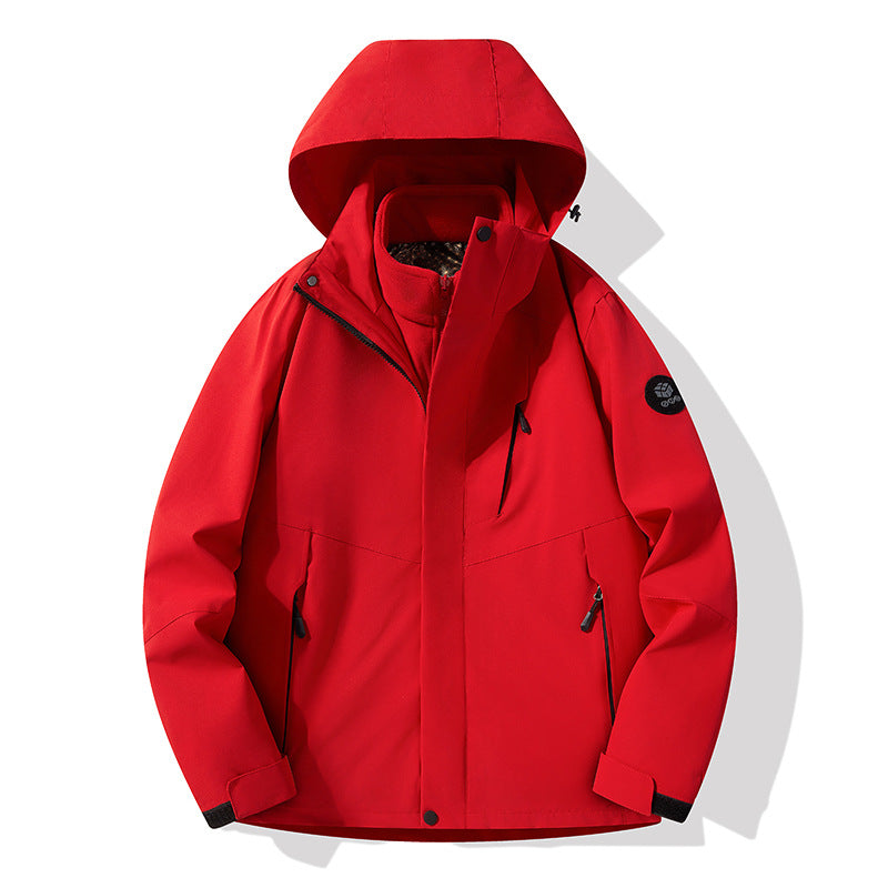 Men's three-layer breathable softshell trekking jacket with integrated fleece collar and adjustable hood Amarae