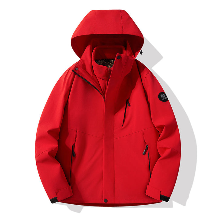 Men's three-layer breathable softshell trekking jacket with integrated fleece collar and adjustable hood Amarae