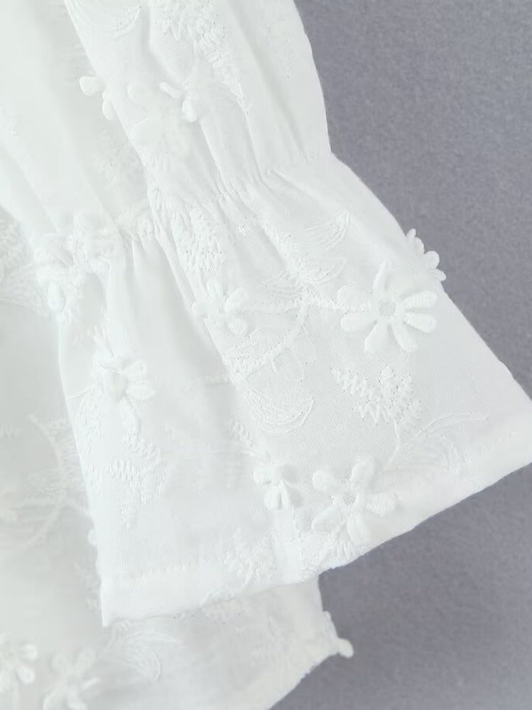 Airy tunic dress for women with floral embroidery and lace hem Lune London