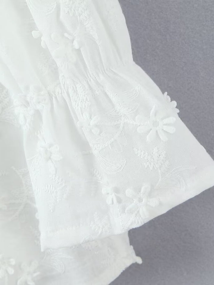 Airy tunic dress for women with floral embroidery and lace hem Lune London