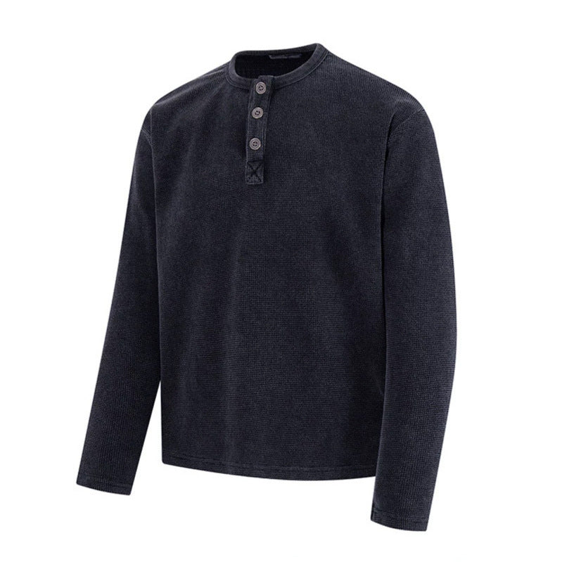 Men's Waffle Knit Henley Shirt with Button Placket and Casual Regular Fit Amarae