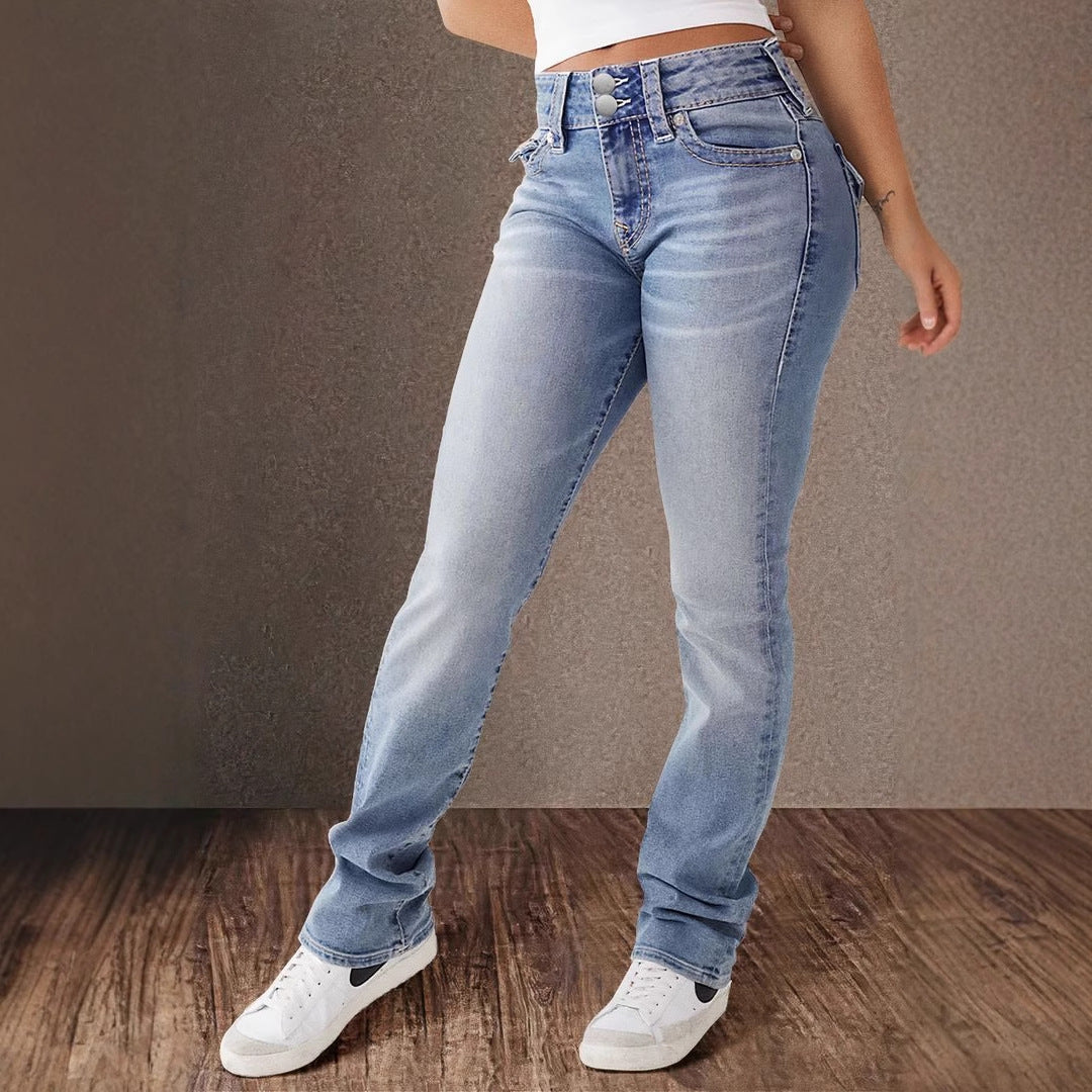 High-waisted jeans for women with decorative buttons Lune London