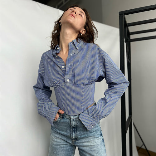 Women Cork Top with Fitted Design and Classic Stripes Amarae