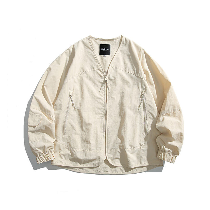 Unisex Light Oversize Over-shirt Jacket made of technical Nylon mix with V-neck and zippered pockets Amarae