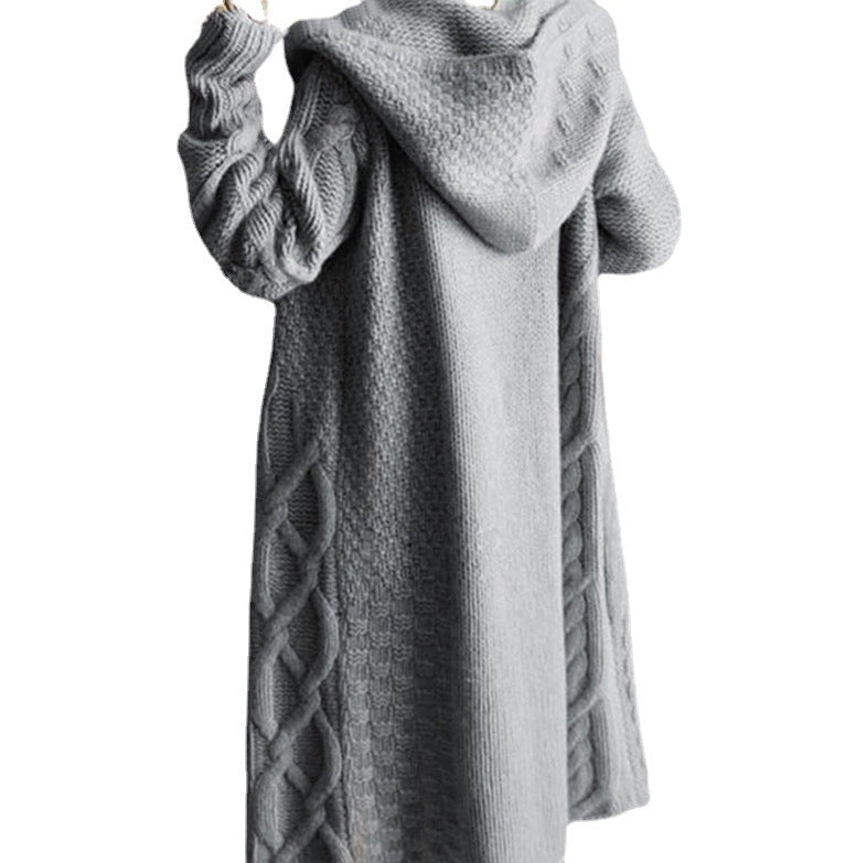 Women's knitted coat with hood and twisted pattern Lune London