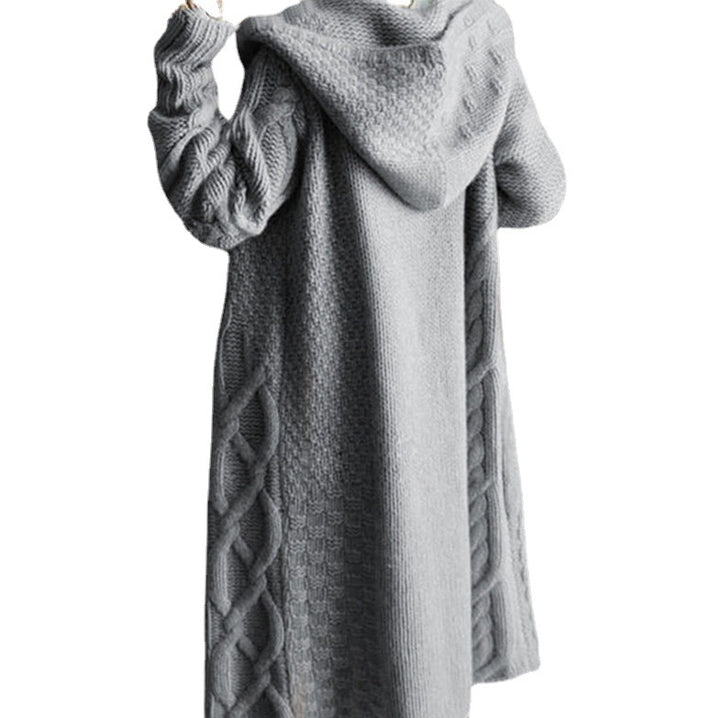 Women's knitted coat with hood and twisted pattern Lune London