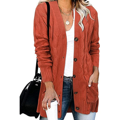 Thick knit jacket for women with large buttons and deep pockets Amarael