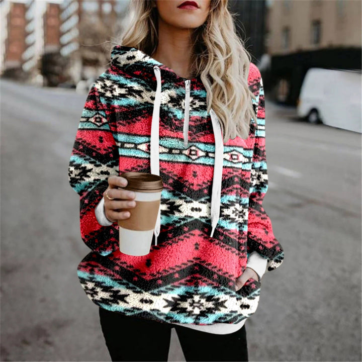 Women's cozy hooded sweatshirt with trendy geometric pattern Lune London