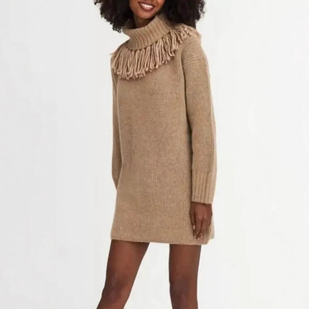 Knit dress for women with fringed collar and ribbed sleeves Lune London