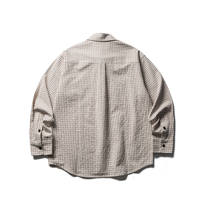 Men's Oversize Check Shirt made of textured cotton blend with chest pockets Amarae