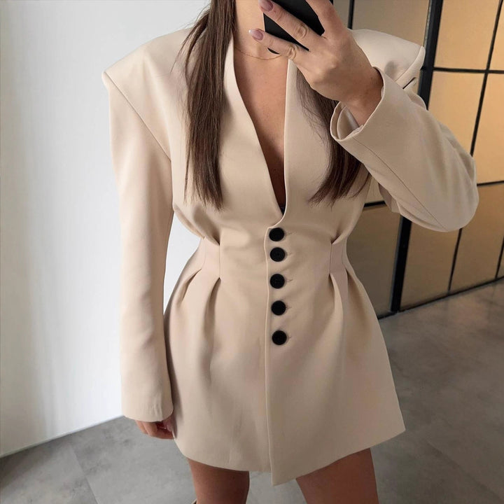 Elegantly tailored blazer dress for women with a fitted waist and puff sleeves Lune London