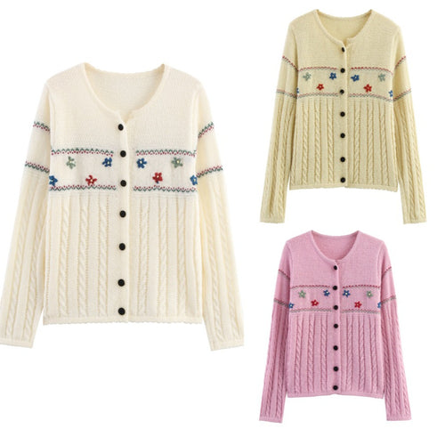 Knit jacket for women with floral design and elegant button trim Amarae