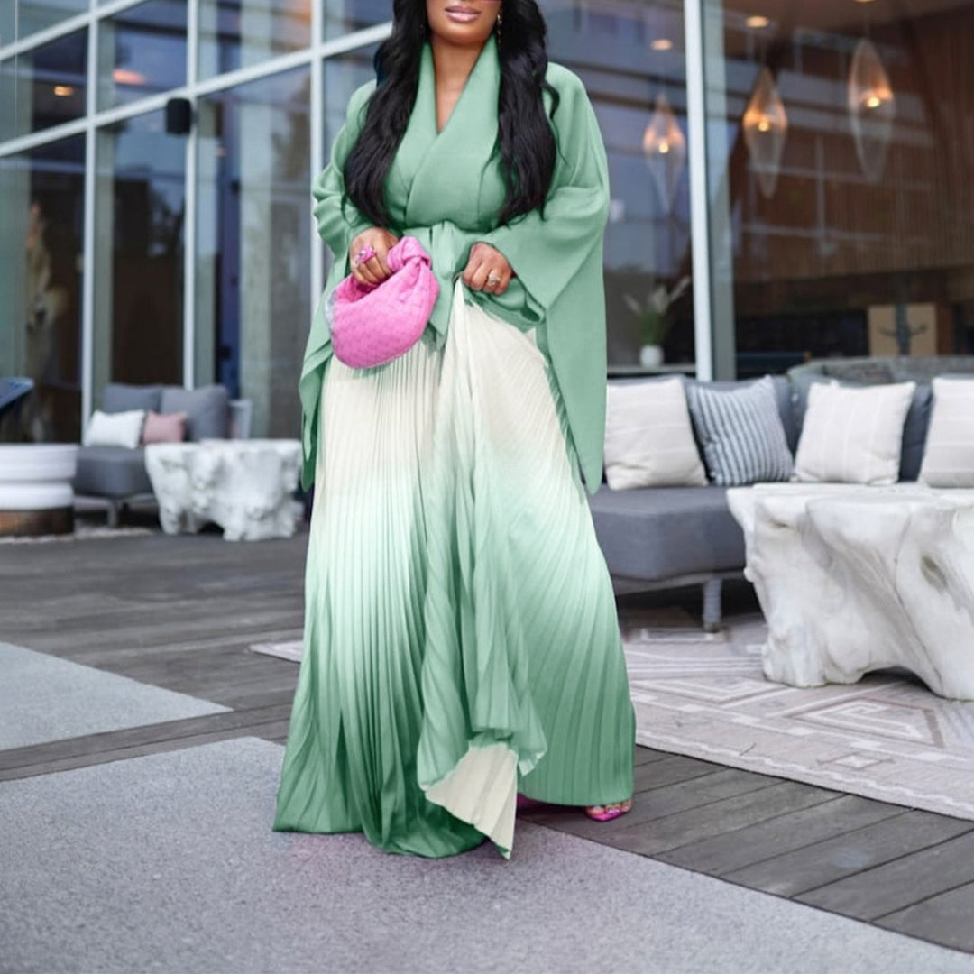 Long pleated dress for women with cape and belt Lune London