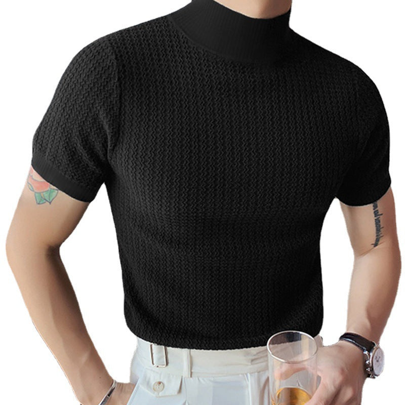 Short sleeve men's t-shirt with a modern structured design and high collar Lune London