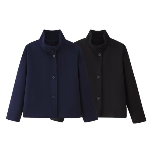 Ladies classic short jacket with stand-up collar and elegant buttons Amarae
