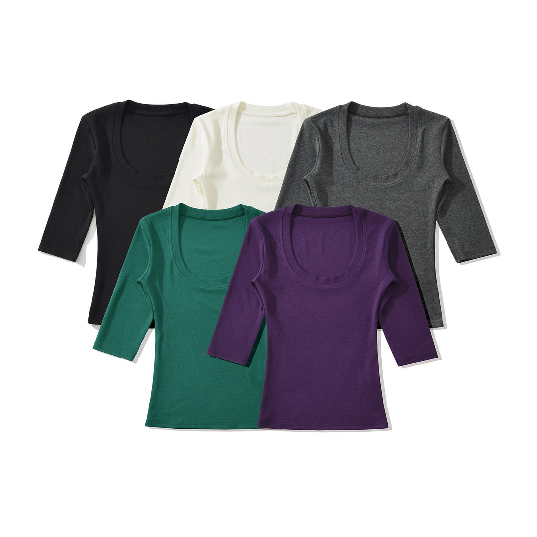 Women's fitted long sleeve with a deep round neckline Amarae