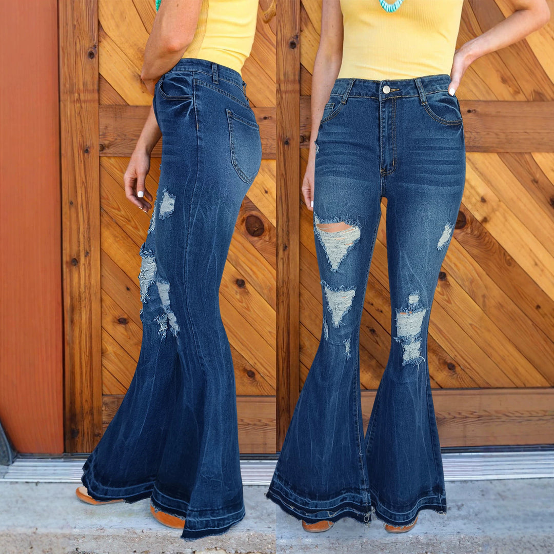 Women's high-waisted destroyed flared jeans with sculpting comfort waistband Amarae