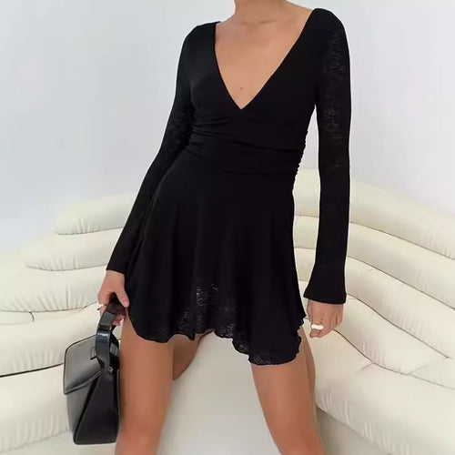 Playfully cut mini dress for women with V-neck and long sleeves Amarae