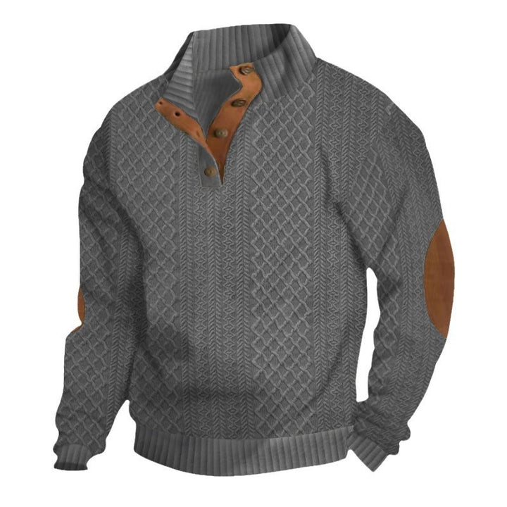 Sweatshirt for men with structured knitted pattern and leather details Lune London