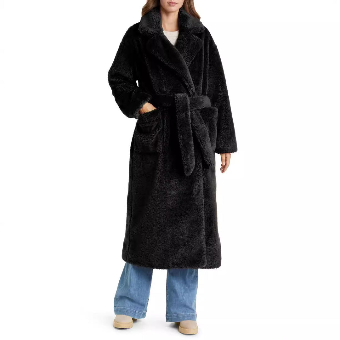 Ladies Long Cozy Robe with Belt and Pockets Lune London