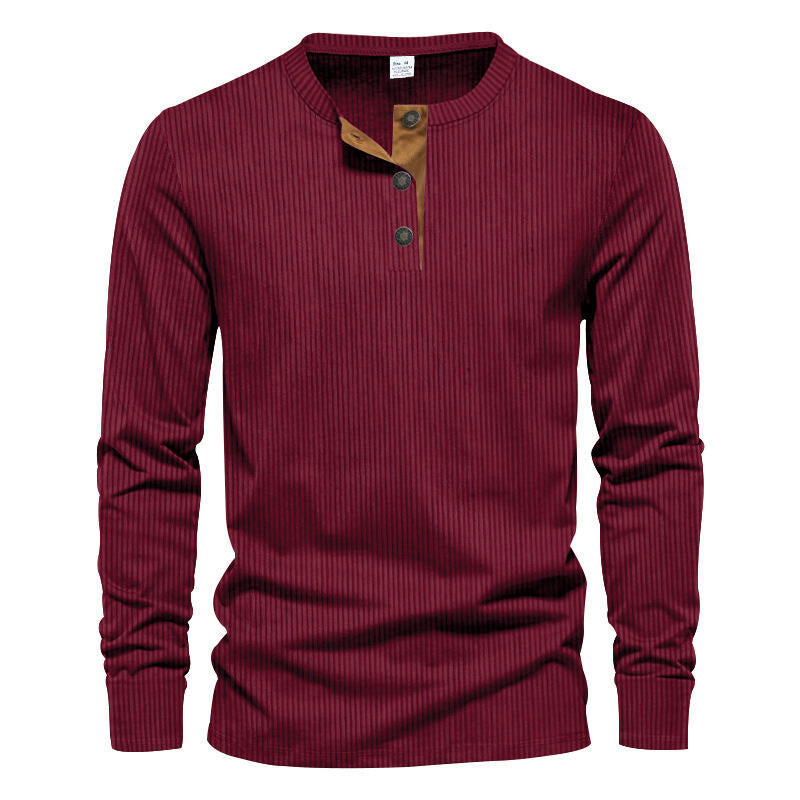 Men's Long Sleeve Henley Shirt with Textured Design Amarae