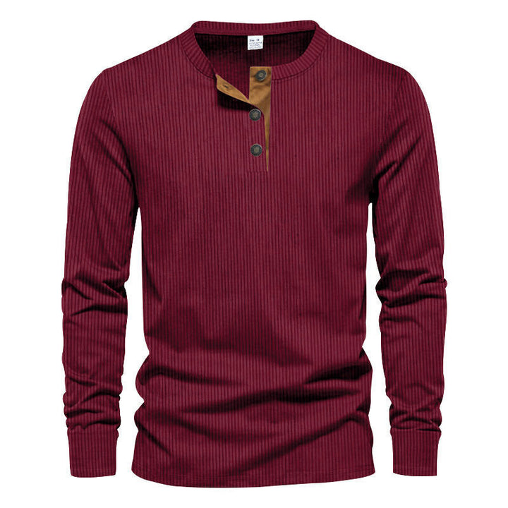 Men's Long Sleeve Henley Shirt with Textured Design Amarae