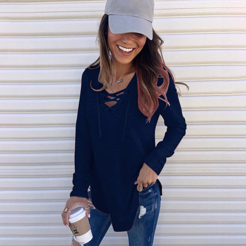 Long sleeve shirt for women with deep neckline and laces Amarae
