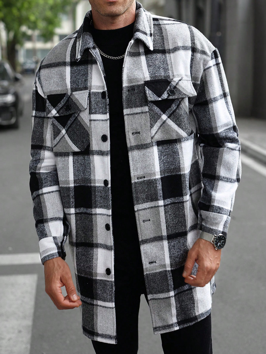 Flannel shirt jacket for men with a checked design and practical pockets Lune London